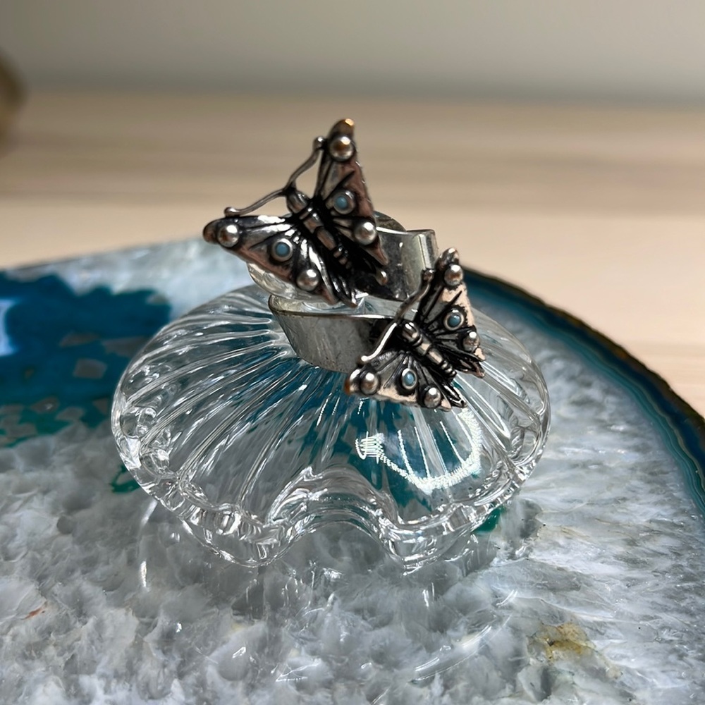 Fossil Turquoise Butterfly sterling silver wrap ring